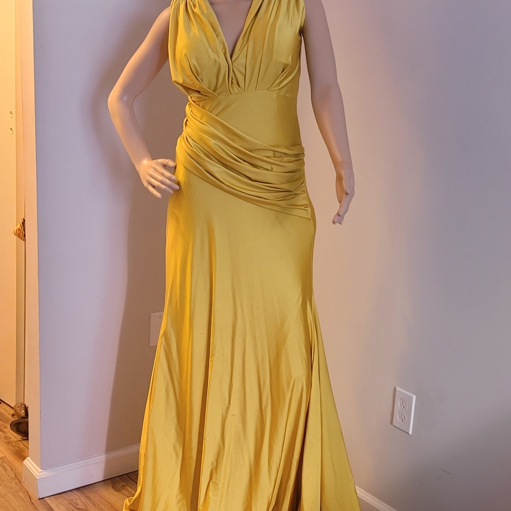 This is a yellow maxi party dress, size 12 from Ameria couture